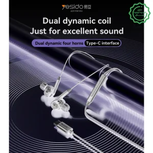 هندزفری سیمی تایپ سی با قابلیت Hifi Dual Speaker مدل Yesido YH44 (100% اورجینال)