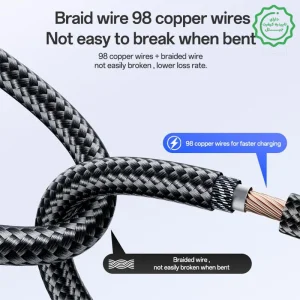 کابل فست شارژر کنفی مدل دو سر تایپ سی با سرعت 60W مدل Yesido CA204 (100% اورجینال)