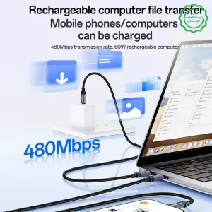 کابل فست شارژر کنفی مدل دو سر تایپ سی با سرعت 60W مدل Yesido CA204 (100% اورجینال)