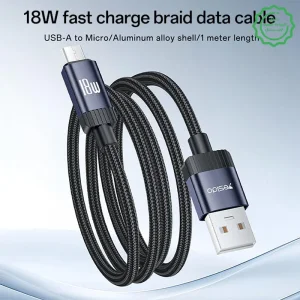 کابل فست شارژر کنفی مدل یو اس بی به میکرو یو اس بی با سرعت 18W مدل Yesido CA204M (100% اورجینال)