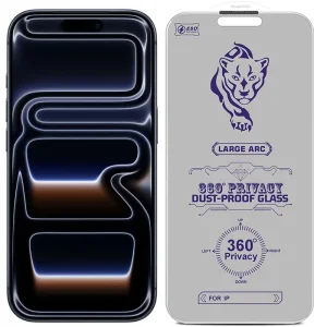 گلس پرایوسی 360 درجه مناسب برای iPhone 17 Pro به همراه توری اسپیکر (بدون حاشیه مشکی)