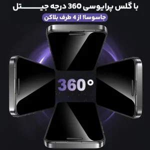 گلس پرایوسی 360 درجه مناسب برای iPhone 17 Pro به همراه توری اسپیکر (بدون حاشیه مشکی)