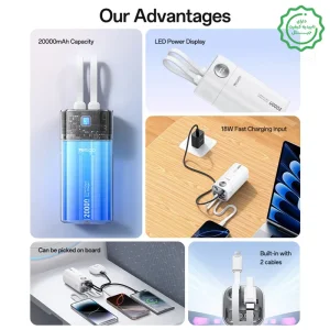پاوربانک به همراه کابل همراه مدل 22.5W 20.000Mah از برند YESIDO YP86 (100% اورجینال)