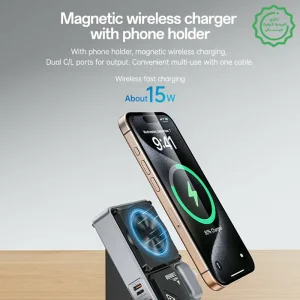 پاوربانک وایرلس شارژ 15W استندشو مدل اتصال مستقیم به پریز 22.5W 10.000Mah از برند YESIDO YP89 (100% اورجینال)