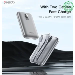 پاوربانک 10.000Mah به همراه کابل شارژ مدل نمایشگردار توان 22.5W از برند YESIDO YP48 (100% اورجینال)