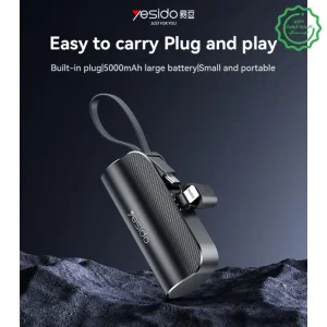 پاوربانک 5.000Mah سوکت پرتابل به همراه کابل و توان 12W از برند YESIDO YP68 (100% اورجینال)