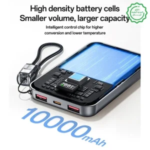 پاوربانک 10.000Mah سه پورت به همراه کابل با توان 22.5W از برند YESIDO YP95 (100% اورجینال)