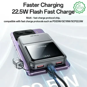 پاوربانک 20.000Mah سه پورت به همراه کابل با توان 22.5W از برند YESIDO YP96 (100% اورجینال)