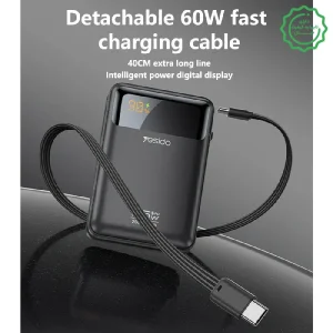 پاوربانک فست شارژ 20.000Mah به همراه کابل با توان 65W از برند YESIDO YP97 (100% اورجینال)