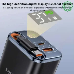آداپتور فست شارژر 67 وات Gan نمایشگردار به همراه کابل همراه مدل 3 پورت از برند YESIDO YC100 (100% اورجینال)