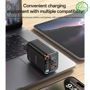 آداپتور فست شارژر 67 وات Gan نمایشگردار به همراه کابل همراه مدل 3 پورت از برند YESIDO YC100 (100% اورجینال)