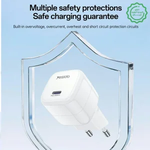آداپتور شارژر 35 وات Gan مدل FireProof Material تک پورت از برند YESIDO YC103 (100% اورجینال)