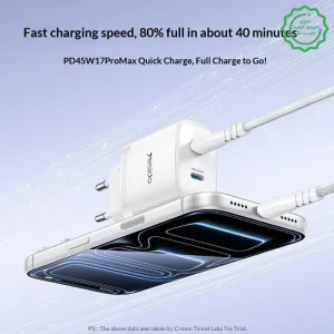 آداپتور شارژر 45 وات Gan به همراه کابل دوسر تایپ سی مدل دو پورت از برند YESIDO YC109 (100% اورجینال)
