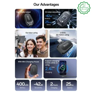میکروفن یقه ای بیسیم مدل دو عددی تایپ سی Smart Noise Cancellation از برند YESIDO KR22 (100% اورجینال)