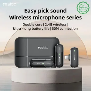 میکروفن یقه ای بیسیم مدل دو عددی لایتنینگ Lavalier Mic از برند YESIDO KR16 (100% اورجینال)