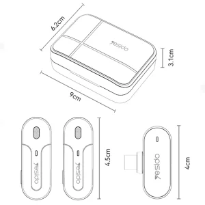 میکروفن یقه ای بیسیم مدل دو عددی تایپ سی Lavalier Mic AI Noise Reduction از برند YESIDO KR17 (100% اورجینال)
