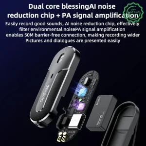 میکروفن یقه ای بیسیم مدل دو عددی تایپ سی Lavalier Mic AI Noise Reduction از برند YESIDO KR17 (100% اورجینال)