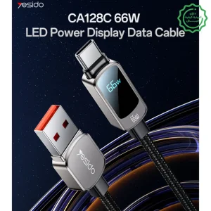 کابل نشانگر درصد شارژ تایپ سی مدل 65 وات از برند YESIDO CA128C (100% اورجینال)