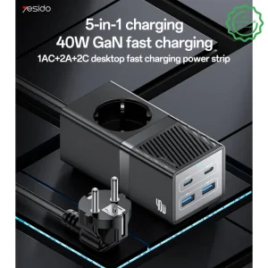 مبدل برق و شارژر چندراهی 40 وات Gan مدل 10A 2500W Power Ranting  از برند YESIDO MC35 (100% اورجینال)