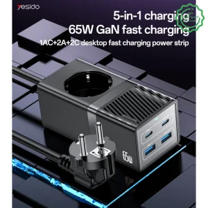 مبدل برق و شارژر چندراهی 65 وات Gan مدل 10A 2500W Power Ranting از برند YESIDO MC36 (100% اورجینال)