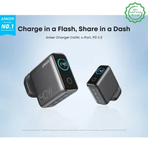 آداپتور فست شارژ 140 وات به همراه کابل 1.5 متری با نمایشگر هوشمند از برند انکر مدل ANKER Charger 140W B2697 (100% اورجینال+ گارانتی شرکتی