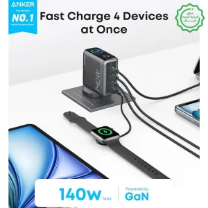 آداپتور فست شارژ 140 وات به همراه کابل 1.5 متری با نمایشگر هوشمند از برند انکر مدل ANKER Charger 140W B2697 (100% اورجینال+ گارانتی شرکتی