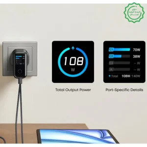 آداپتور فست شارژ 140 وات به همراه کابل 1.5 متری با نمایشگر هوشمند از برند انکر مدل ANKER Charger 140W B2697 (100% اورجینال+ گارانتی شرکتی