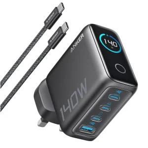 آداپتور فست شارژ 140 وات به همراه کابل 1.5 متری با نمایشگر هوشمند از برند انکر مدل ANKER Charger 140W B2697 (100% اورجینال+ گارانتی شرکتی