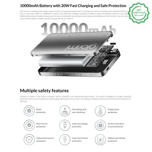 پاوربانک مگ سیف آلومینیومی 20 وات مدل 10 هزار میلی آمپر Ultra Slim از برند Glorimi 10k FitCore (100% اورجینال)