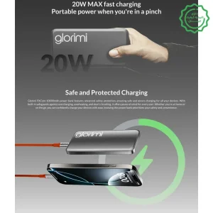 پاوربانک مگ سیف آلومینیومی 20 وات مدل 10 هزار میلی آمپر Ultra Slim از برند Glorimi 10k FitCore (100% اورجینال)