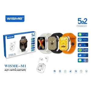 ساعت هوشمند 49 میلی متری طرح اپل واچ به همراه 5 عدد بند و هدست بلوتوثی مدل WISME M1
