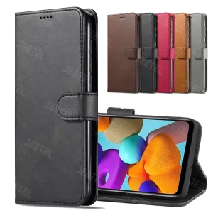 کیف چرمی Samsung Galaxy A03 مدل لپ تاپی جاکارتی دار (محافظ لنزدار)
