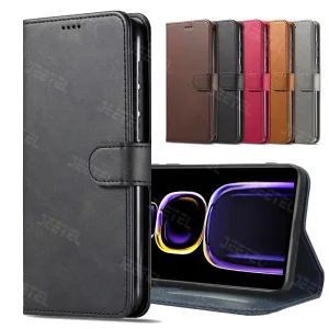 کیف چرمی Xiaomi POCO M7 Pro مدل لپ تاپی جاکارتی دار (محافظ لنزدار)