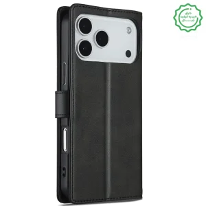کیف چرمی iPHONE 17 Pro Max مدل لپ تاپی جاکارتی دار (محافظ لنزدار)