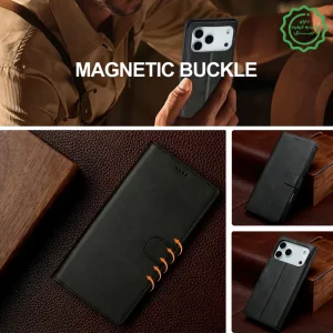 کیف چرمی iPHONE 17 Pro Max مدل لپ تاپی جاکارتی دار (محافظ لنزدار)
