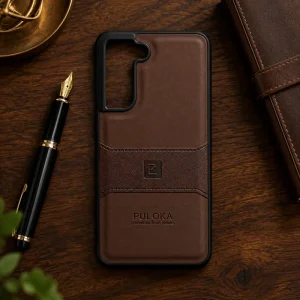 کاور چرمی مدل Puloka Next مناسب برای گوشی Samsung Galaxy S21 FE (قهوه ای)