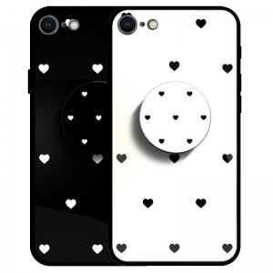 قاب IPHONE 7/8/SE 2020 پشت گلس طرح دار به همراه پاپ سوکت مدل لاولی