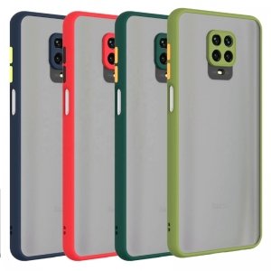 کاور و قاب گوشی مناسب برای Xiaomi Redmi Note 9 Pro Max هیبریدی دکمه رنگی مدل پشت مات محافظ لنزدار