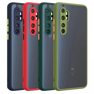 کاور و قاب گوشی مناسب برای Xiaomi MI Note 10 Lite هیبریدی دکمه رنگی مدل پشت مات محافظ لنزدار