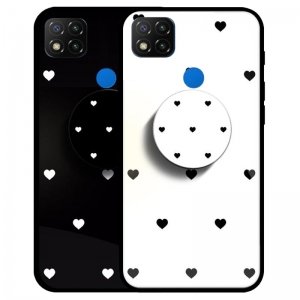 قاب Xiaomi Redmi 9C پشت گلس طرح دار به همراه پاپ سوکت مدل لاولی