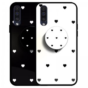 قاب پشت گلس لاولی مناسب برای گوشی Samsung Galaxy A70 همراه با بند آویز چرم طرح قلبی