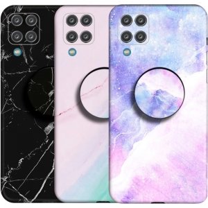 قاب ماربل مناسب برای گوشی Samsung Galaxy A12 / M12 مدل سنگی مات همراه با پاپ سوکت