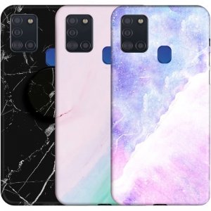 قاب ماربل مناسب برای گوشی Samsung Galaxy A21S مدل سنگی مات همراه با پاپ سوکت