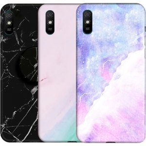 قاب ماربل مناسب برای گوشی Xiaomi Redmi 9A مدل سنگی مات همراه با پاپ سوکت
