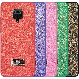 قاب بک کاور شاین دخترانه مناسب برای گوشی Xiaomi Redmi Note 9 Pro Max مدل لاکچری دیزاین طرح سواروسکی براق (اکلیلی ثابت)