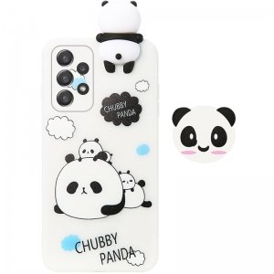 قاب فانتزی عروسکی پاندا کیس Panda Case مناسب برای گوشی Samsung Galaxy A52 4G/5G/S مدل نیمه شفاف سه بعدی همراه با پاپ سوکت سیلیکونی ست (محافظ لنزدار)
