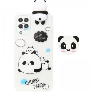 قاب فانتزی عروسکی پاندا کیس Panda Case مناسب برای گوشی Samsung Galaxy A12 / M12 مدل نیمه شفاف سه بعدی همراه با پاپ سوکت سیلیکونی ست (محافظ لنزدار)