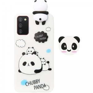 قاب فانتزی عروسکی پاندا کیس Panda Case مناسب برای گوشی Samsung Galaxy A02S مدل نیمه شفاف سه بعدی همراه با پاپ سوکت سیلیکونی ست