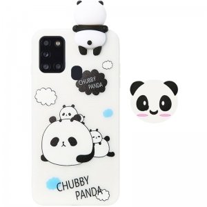 قاب فانتزی عروسکی پاندا کیس Panda Case مناسب برای گوشی Samsung Galaxy A21S مدل نیمه شفاف سه بعدی همراه با پاپ سوکت سیلیکونی ست