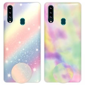 قاب آبرنگی پاپ سوکت دار مناسب برای گوشی Samsung Galaxy A20S مدل طرحدار فانتزی دخترانه و زنانه Rainbow Phone Case